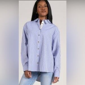 Elan Blue and White Striped Women's Top